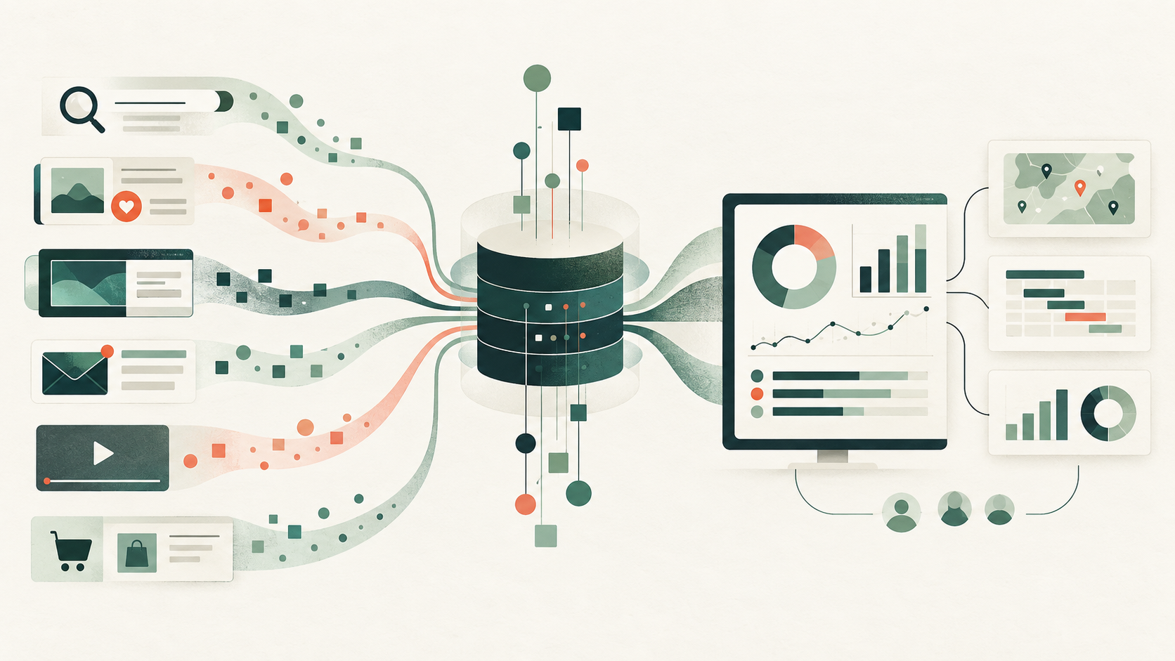 Multiple digital marketing channels flowing into unified measurement, reporting and media planning